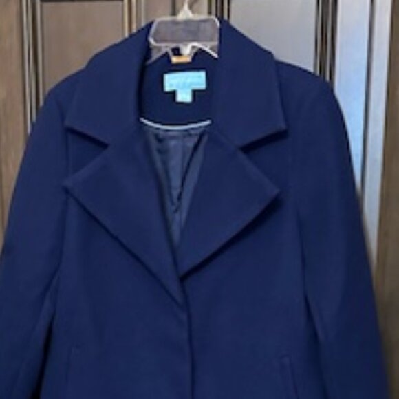 Draper James Dazzling Blue Water Resistant Long Sleeves Faux Wool Walker Coat - Picture 5 of 9
